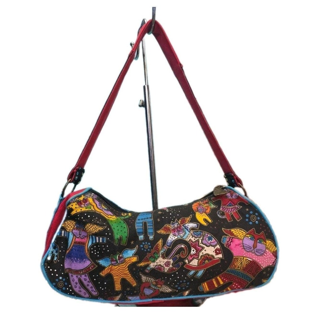 Vintage 90s Laurel Burch Zippered Canvas Cat Shoulder Bag
